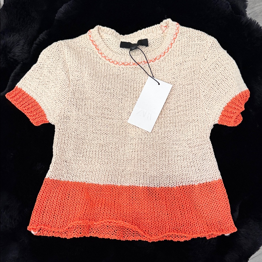 BN Zara Cream and Orange Knit Top